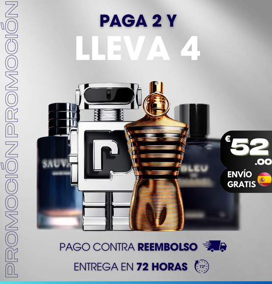 PAGA 2 Y OBTÉN 4 - Kit de Perfumes Premium Masculino (100ml) - Jean Paul - Phantom - Bleu de Chanel - Sauvage Dior (Copiar)