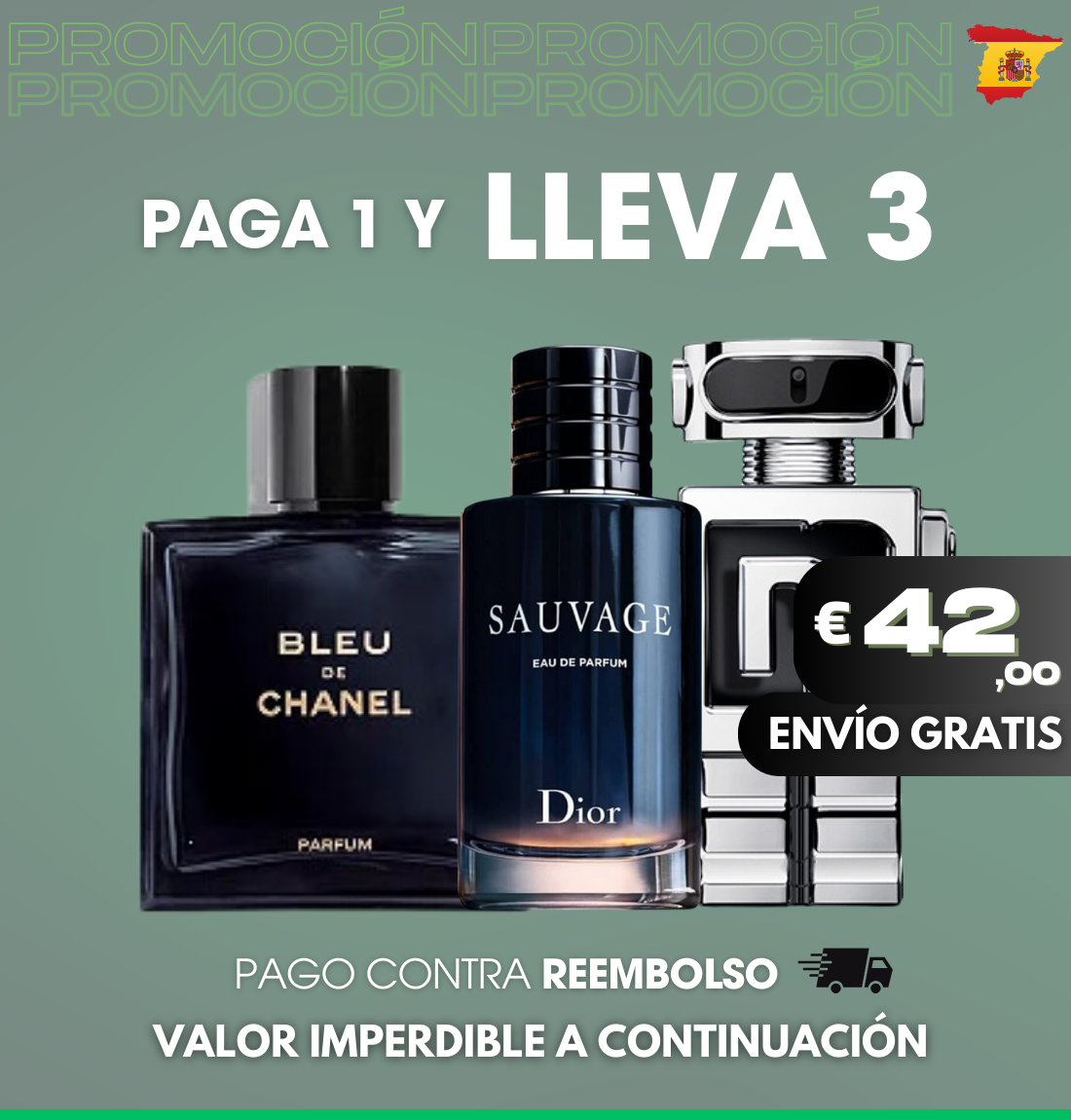 PAGA 1 Y OBTÉN 3 - Kit de Perfumes Premium Masculino (100ml) Bleu de Chanel - Phantom - Sauvage Dior